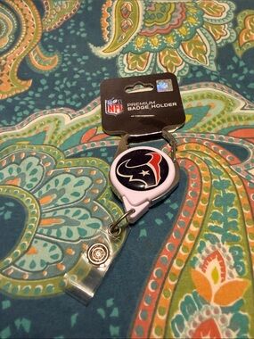 NFL Houston Texans White and Pink Badge Reel Holder